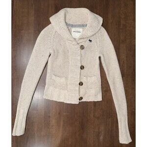 Abercrombie Youth Chunky Knit Shawl Collar Cardigan Oat Neutral XL Button Front